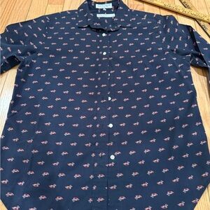 Women's Navy Blue Duck Patterned Button Down Shirt outdoor hunting